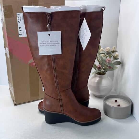 SOUL Naturalizer Adrian Knee High Wedge Boots Toffee Women 6M Wide Calf Tried On - Picture 5 of 12